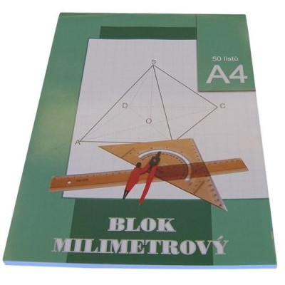 Milimetrový papír A4 50 listů 80g/m² v bloku