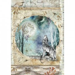 Rýžový papír Vlk vyjící na bílý měsíc Stamperia A4