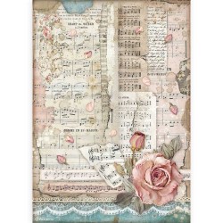 Rýžový papír Romantická růže a noty Stamperia A4