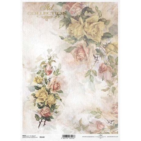 Rýžový papír Růže krémové a růžové A4