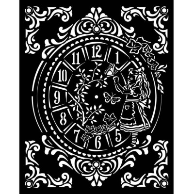 Šablona plastová Alice a hodiny 20x25 cm Stamperia