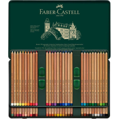 Suchý pastel v tužce Faber Castell 60ks Pitt Pastell sada v plechové krabičce, otevřená krabička.