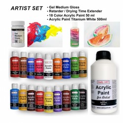 Akrylové umělecké barvy 18x50 ml 1x 500 ml + doplňky Daily ART