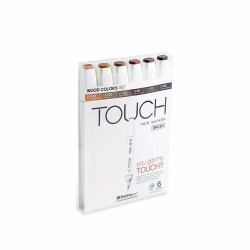 Touch Twin Marker Brush 6 ks štětečkové oboustranné dřevité odstíny ShinHan