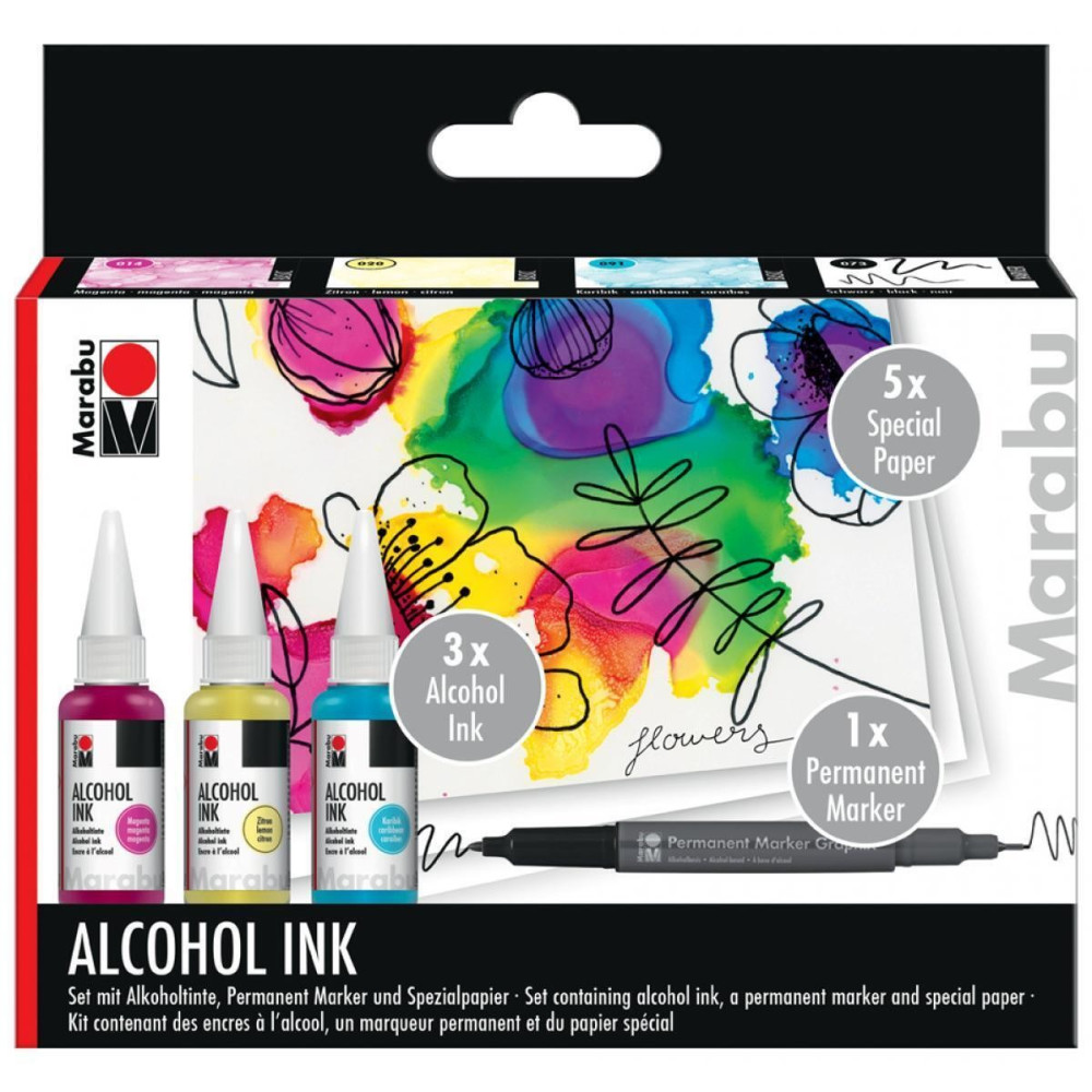 Alkoholové inkousty 3x20 ml inkoust + permanentní marker + 5x speciální papír