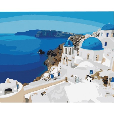 Malování podle čísel 40x50 cm + 3 štětce + 2x háčky Santorini