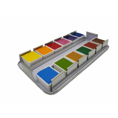 Akvarelové barvy Charvin Paris Extra Fine 12x1,5 ml černý box - kovové plato vyndavací - detail
