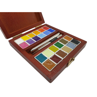 Akvarelové barvy Charvin Paris Extra Fine 24x1,5 ml medový dřevěný box detail