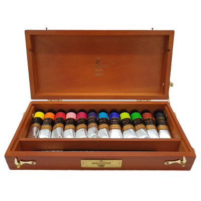 Akrylové barvy 12x20ml odstíny Intense Charvin Paris Extra Fine dřevěný kufřík a příslušenství