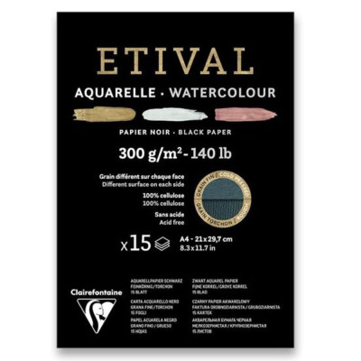 Akvarelový blok Clairefontaine Etival Černý A4 300g/m² 15 listů