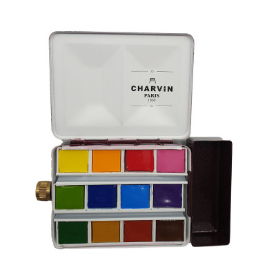 Charvin Paris Akvarelové barvy Extra Fine 12 Ks Bordeaux box se zásobníkem