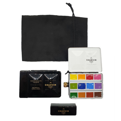 Charvin Paris Akvarelové barvy Extra Fine Noir box sada 12 ks