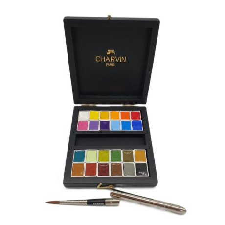 Charvin Paris Akvarelové barvy Extra Fine černý dřevěný box 24x1,5 ml