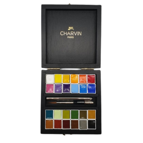 Charvin Paris Akvarelové barvy Extra Fine černý dřevěný box 24x1,5 ml