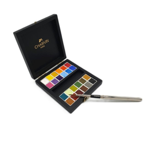 Charvin Paris Akvarelové barvy Extra Fine černý dřevěný box 24x1,5 ml
