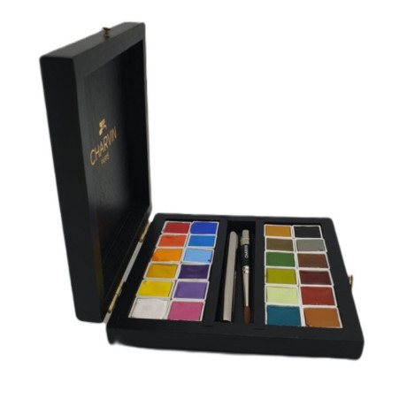 Charvin Paris Akvarelové barvy Extra Fine černý dřevěný box 24x1,5 ml