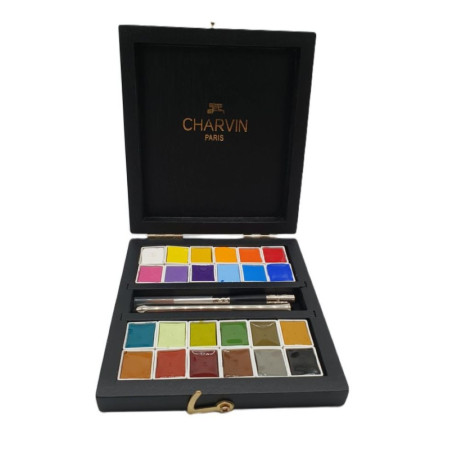 Charvin Paris Akvarelové barvy Extra Fine černý dřevěný box 24x1,5 ml