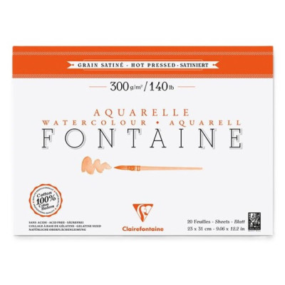 Clairefontaine akvarelový blok bavlna 300 g Hot pressed HP lepený 23 x 31 cm 20 listů