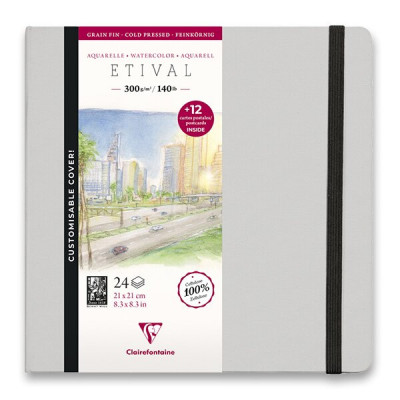Clairefontaine Akvarelové album Etival CP 100 % celulóza 300g/m² 24 listů 21x21 cm