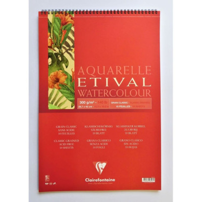 Akvarelový blok Clairefontaine Etival A3 Classic Grain 10 listů 300g/m² Kroužková vazba