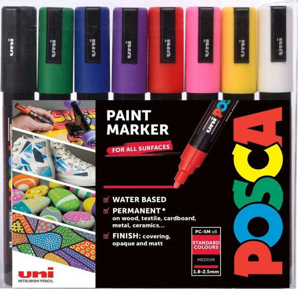 UNI Posca PC-5M 8 ks Akrylové popisovače Základní barvy UNI Posca PC-5M 8 ks Akrylové popisovače Základní barvy