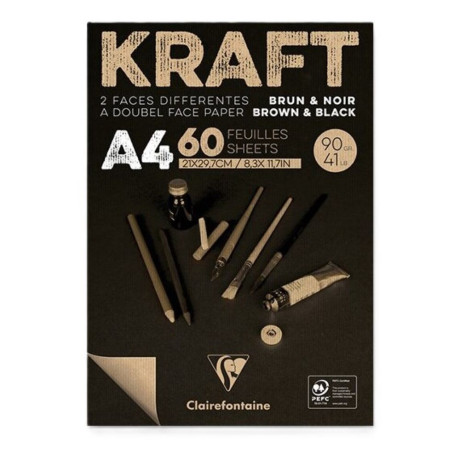 Clairefontaine Skicák Kraft Brown a Black A4 90g/m² 60 listů Oboustranný hnědo černý skicák