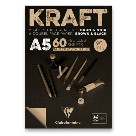 Clairefontaine Skicák Kraft Brown a Black A5 90g/m² 60 listů, oboustranný hnědočerný univerzální blok
