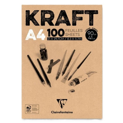 Clairefontaine Skicák A4 Kraft 90g/m² 100 listů Lepený, přírodní papír