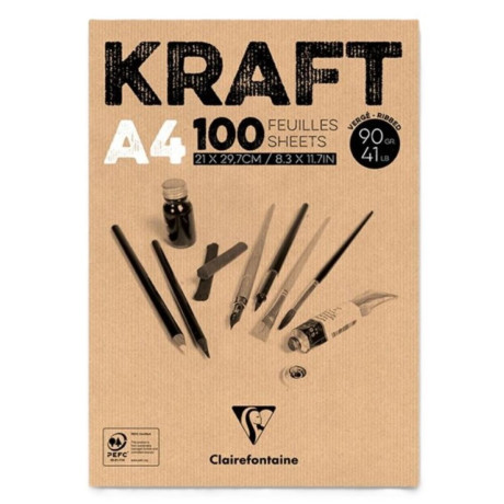 Clairefontaine Skicák A4 Kraft 90g/m² 100 listů Lepený, přírodní papír