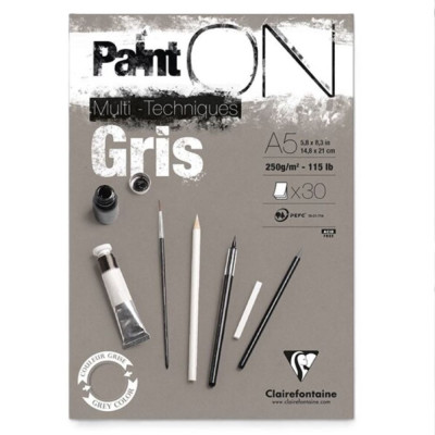 Clairefontaine Blok Paint On Gris A5 30 listů 250g/m² , šedý papír