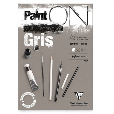 Clairefontaine Blok Paint On Gris A5 30 listů 250g/m² , šedý papír