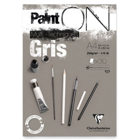 Clairefontaine Blok Paint On Grey A4 30 listů 250g/m², šedý papír