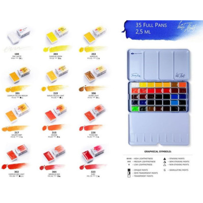 Nevskaya Palitra Akvarelové barvy White Nights 35ks sada plechová krabička vzorník 1