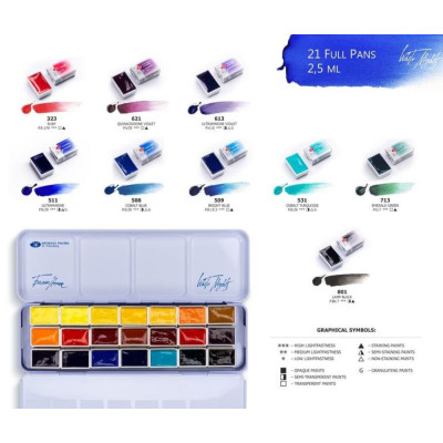 Nevskaya Palitra Akvarelové barvy White Nights 21Ks Elena Bazanová metal box - Vzorník 2