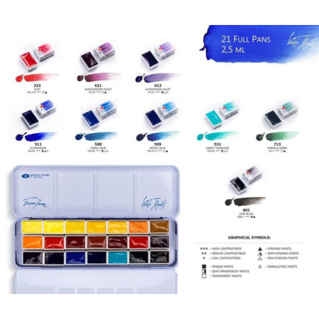 Nevskaya Palitra Akvarelové barvy White Nights 21Ks Elena Bazanová metal box - Vzorník 2