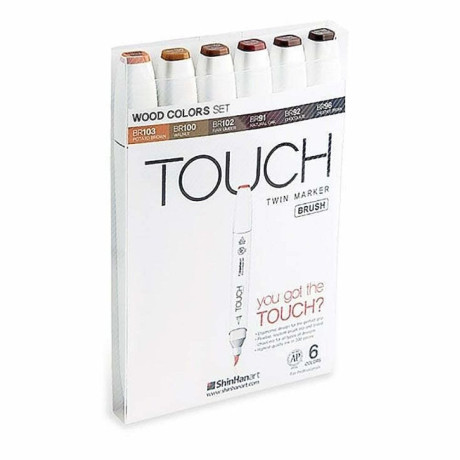 ShinHan Touch Twin Marker Brush 6 ks Odstíny Dřeva