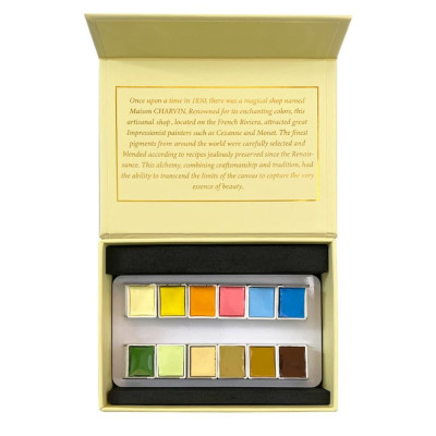 Charvin Paris Akvarelové barvy Extra Fine 12 ks Krémový box Pastel odstíny sada