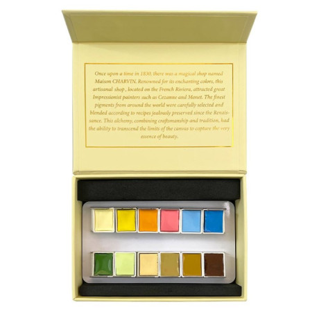 Charvin Paris Akvarelové barvy Extra Fine 12 ks Krémový box Pastel odstíny sada