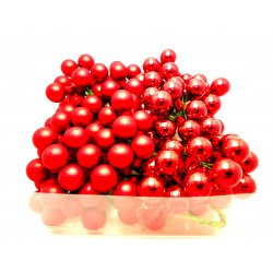 Skleněné kuličky červené, matné, na drátku, průměr 2 cm