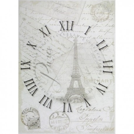 Rýžový papír A4 Hodiny, Eiffelovka, Paris, razítka 21x29,7 cm