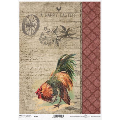 Rýžový papír Kohout na vintage prknech A4