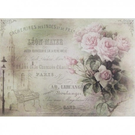 Rýžový papír A4 světle růžové růžičky, francouzština, věžička 21x29,7 cm