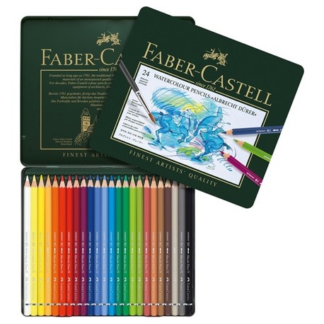 Akvarelové umělecké pastelky 24 kusů v kovové kazetě Faber Castell