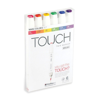 Touch Twin Marker Brush 6 ks štětečkové oboustranné barevné sada ShinHan