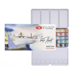 Akvarelové barvy sada 35 kusů v kovové krabičce White Nights Nevskaya Palitra